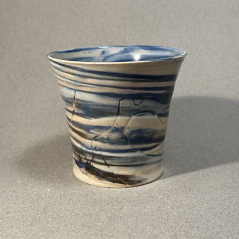 Blue-Tan Carved Cup