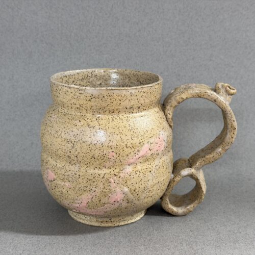 Tan Speckled Mug with Pink Dabs